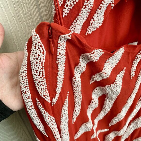 Haute Hippie Blood Orange Cut Out Halter Midi Beaded Zebra Dress *Flaw* XS NWT - Picture 8 of 9